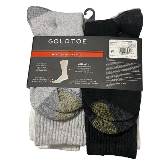 Gold Toe Goldtoe Mens Shoe Size 6-12.5 Cotton Sport Crew Socks 6 Pack AquaFX - Picture 2 of 7